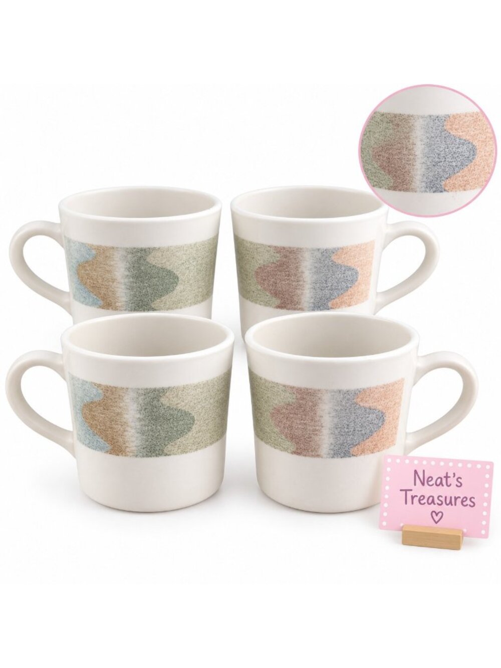 Corning Ware Corelle  MIRAGE Beige Multicolor Southern Trim 8oz Cups Mugs Set 4